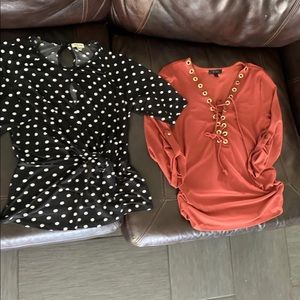 Polka dot and orange half sleeve blouses